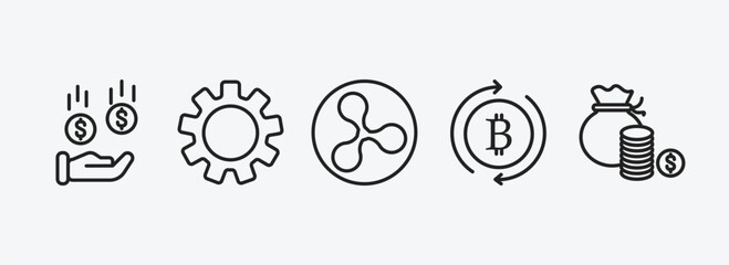 cryptocurrency outline icons set. cryptocurrency icons such as banking, function, ripple, currency circulate, funds vector. can be used web and mobile.