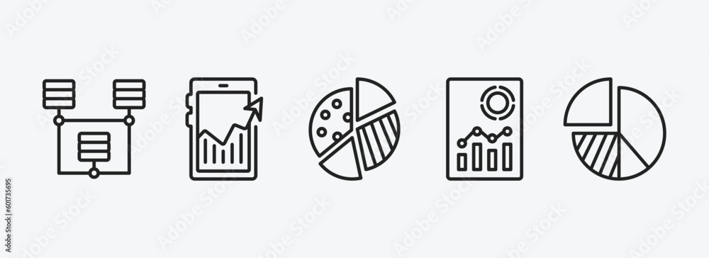 Poster business and analytics outline icons set. business and analytics icons such as connected data, mobil