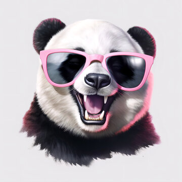 Realistic panda with sunglass on laughing. Generated with Ai