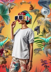 Obraz na płótnie Canvas woman travel technology reality abstract digital girl glasses virtual future vr. Generative AI.