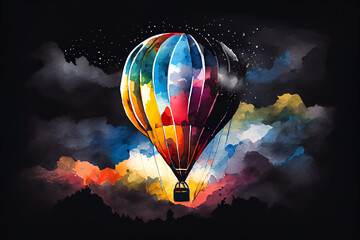 Obraz na płótnie Canvas A beautiful illustration of a hot air balloon soaring in the sky with vibrant colors and intricate details, generative ai illustration.