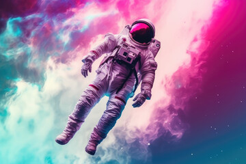 Obraz na płótnie Canvas Astronaut in outer space with colorful background