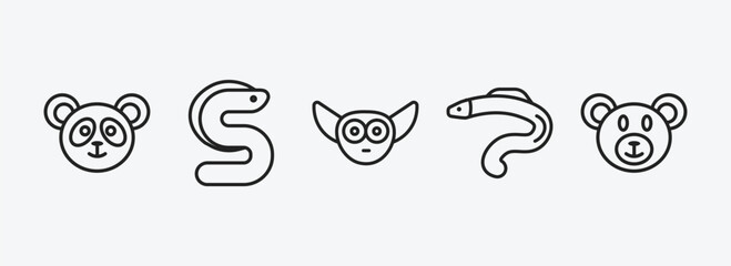 animals outline icons set. animals icons such as panda bear, eel, lemur, moray, bear vector. can be used web and mobile.