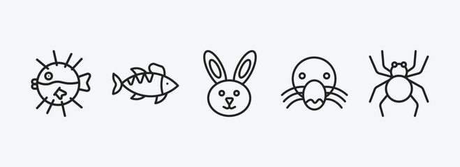 animals outline icons set. animals icons such as globe fish, perch, rabbit, mole, spider vector. can be used web and mobile.