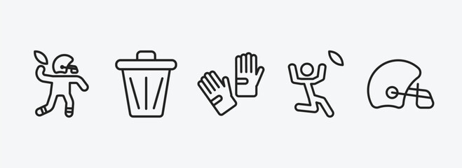 american football outline icons set. american football icons such as football player, trash can, glove for, catching the ball, helmet vector. can be used web and mobile.