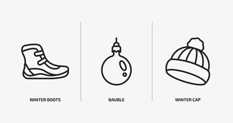 winter outline icons set. winter icons such as winter boots, bauble, cap vector. can be used web and mobile.