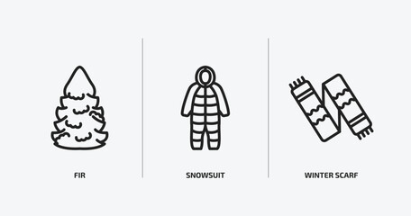 winter outline icons set. winter icons such as fir, snowsuit, winter scarf vector. can be used web and mobile.