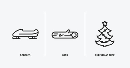 winter outline icons set. winter icons such as bobsled, logs, christmas tree vector. can be used web and mobile.