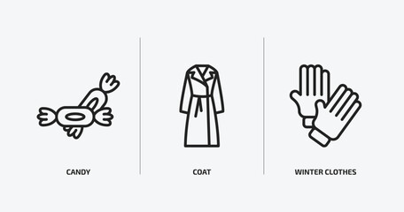 winter outline icons set. winter icons such as candy, coat, winter clothes vector. can be used web and mobile.