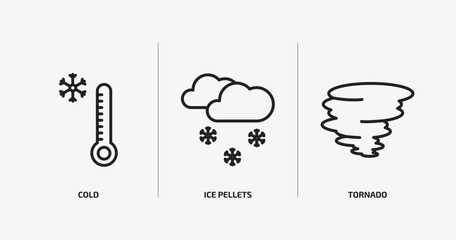 weather outline icons set. weather icons such as cold, ice pellets, tornado vector. can be used web and mobile.