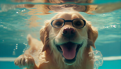 Happy Dog having fun at summer holidays in a swiming in pool Ai generated image