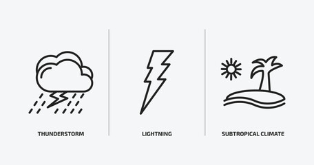 weather outline icons set. weather icons such as thunderstorm, lightning, subtropical climate vector. can be used web and mobile.