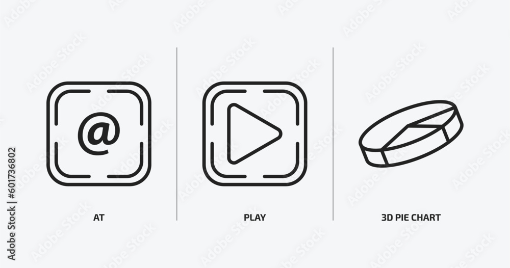 Poster user interface outline icons set. user interface icons such as at, play, 3d pie chart vector. can be
