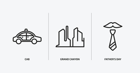 united states of america outline icons set. united states of america icons such as cab, grand canyon, father's day vector. can be used web and mobile.