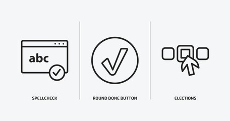 user interface outline icons set. user interface icons such as spellcheck, round done button, elections vector. can be used web and mobile. © Farahim