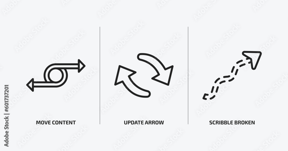 Poster user interface outline icons set. user interface icons such as move content, update arrow, scribble 