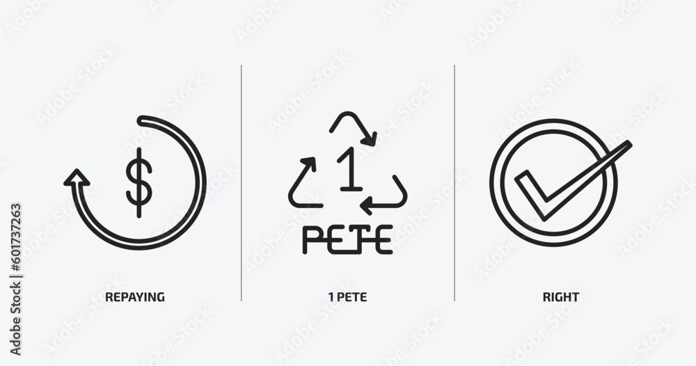 Poster user interface outline icons set. user interface icons such as repaying, 1 pete, right vector. can b