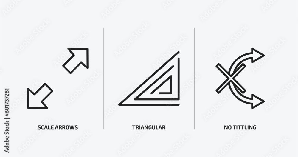 Poster user interface outline icons set. user interface icons such as scale arrows, triangular, no tittling