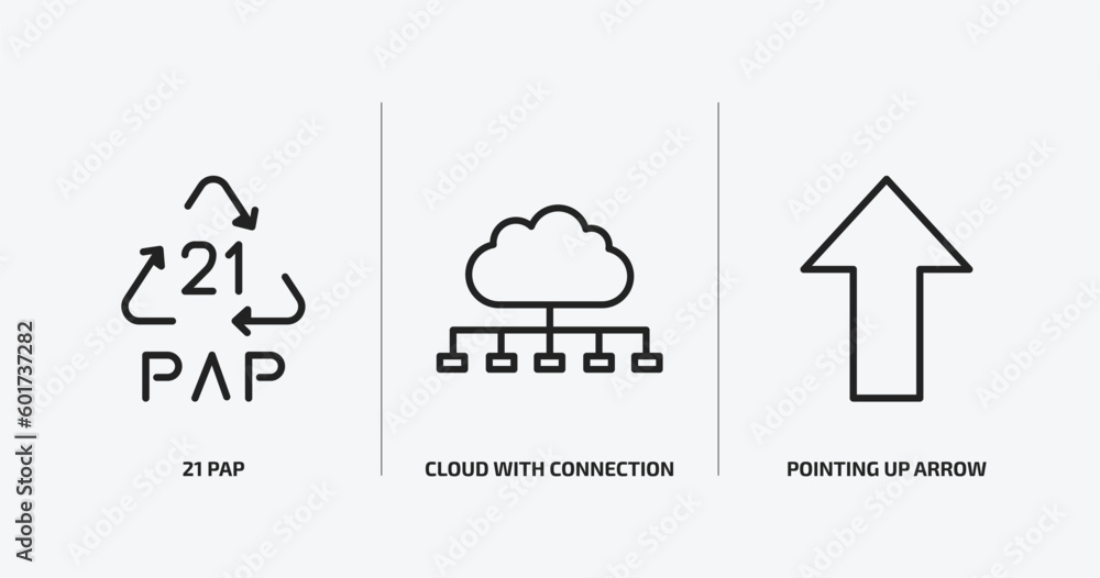 Poster user interface outline icons set. user interface icons such as 21 pap, cloud with connection, pointi