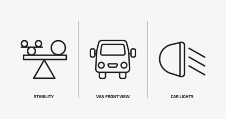 transport outline icons set. transport icons such as stability, van front view, car lights vector. can be used web and mobile. © Farahim