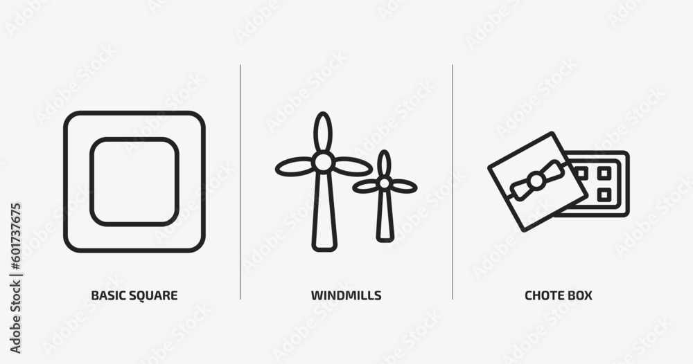 Poster tools and utensils outline icons set. tools and utensils icons such as basic square, windmills, chot