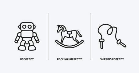 toys outline icons set. toys icons such as robot toy, rocking horse toy, skipping rope toy vector. can be used web and mobile.
