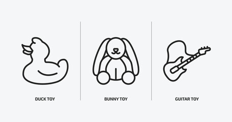 toys outline icons set. toys icons such as duck toy, bunny toy, guitar toy vector. can be used web and mobile.