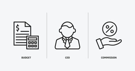 success outline icons set. success icons such as budget, ceo, commission vector. can be used web and mobile.
