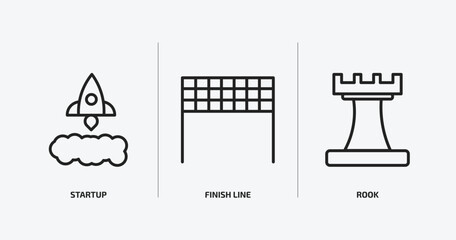startup stategy and outline icons set. startup stategy and icons such as startup, finish line, rook vector. can be used web and mobile.