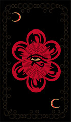 Tarot card back design. Egyptian eye, Eye of Horus. Two Moons. Reverse side