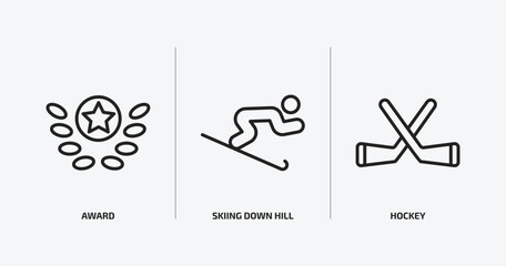 sport outline icons set. sport icons such as award, skiing down hill, hockey vector. can be used web and mobile.