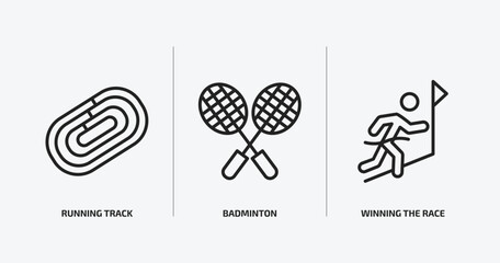 sports outline icons set. sports icons such as running track, badminton, winning the race vector. can be used web and mobile.