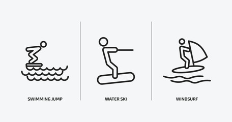sport outline icons set. sport icons such as swimming jump, water ski, windsurf vector. can be used web and mobile.