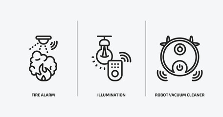smart home outline icons set. smart home icons such as fire alarm, illumination, robot vacuum cleaner vector. can be used web and mobile.