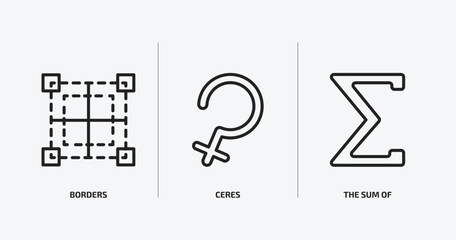 signs outline icons set. signs icons such as borders, ceres, the sum of vector. can be used web and mobile.