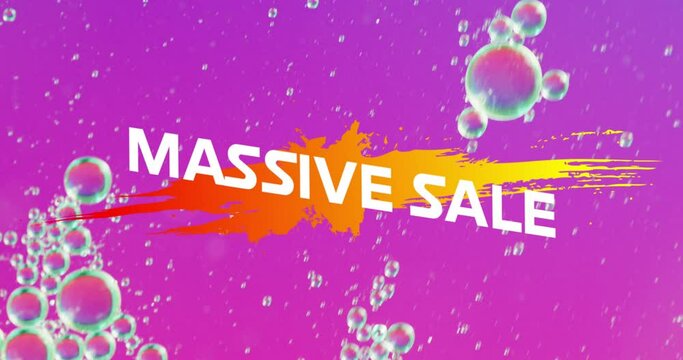 Animation of massive sale text over close up of liquid and baubles
