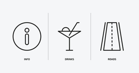 signs outline icons set. signs icons such as info, drinks, roads vector. can be used web and mobile.