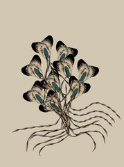 Contemporary art. Sleepy tree. Mystical flowering tree. Cubism