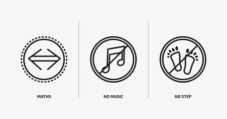 signs outline icons set. signs icons such as maths, no music, no step vector. can be used web and mobile.