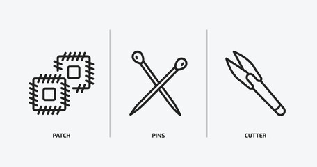 sew outline icons set. sew icons such as patch, pins, cutter vector. can be used web and mobile.