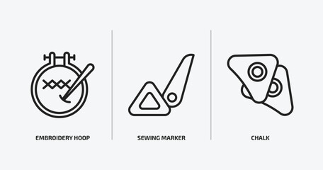 sew outline icons set. sew icons such as embroidery hoop, sewing marker, chalk vector. can be used web and mobile.