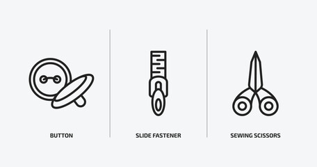 sew outline icons set. sew icons such as button, slide fastener, sewing scissors vector. can be used web and mobile.