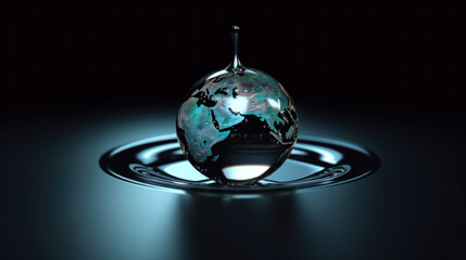 Concept écologique de globe terrestre dans une goutte d'eau, fragilité du monde