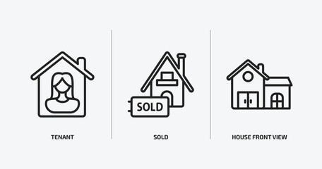 real estate outline icons set. real estate icons such as tenant, sold, house front view vector. can be used web and mobile.