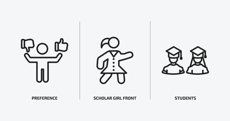 Fototapeta premium people outline icons set. people icons such as preference, scholar girl front, students vector. can be used web and mobile.