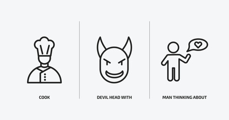people outline icons set. people icons such as cook, devil head with horns, man thinking about love vector. can be used web and mobile.