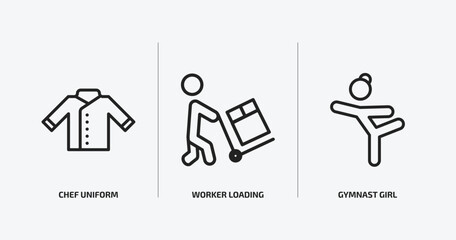 Obraz premium people outline icons set. people icons such as chef uniform, worker loading, gymnast girl vector. can be used web and mobile.