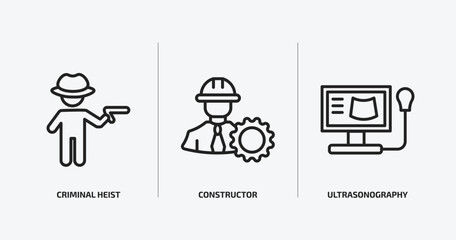 people outline icons set. people icons such as criminal heist, constructor, ultrasonography vector. can be used web and mobile.