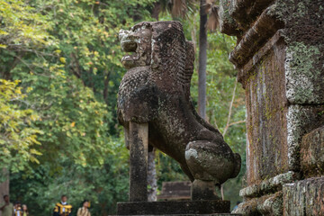 Lion stone craving in Angkor Archaeological Park, Siem Reap, Cambodia