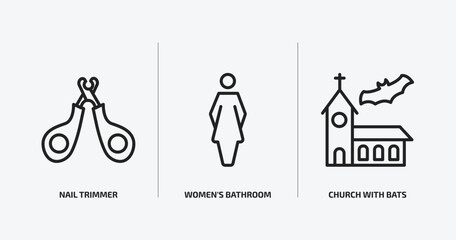 other outline icons set. other icons such as nail trimmer, women's bathroom, church with bats vector. can be used web and mobile.
